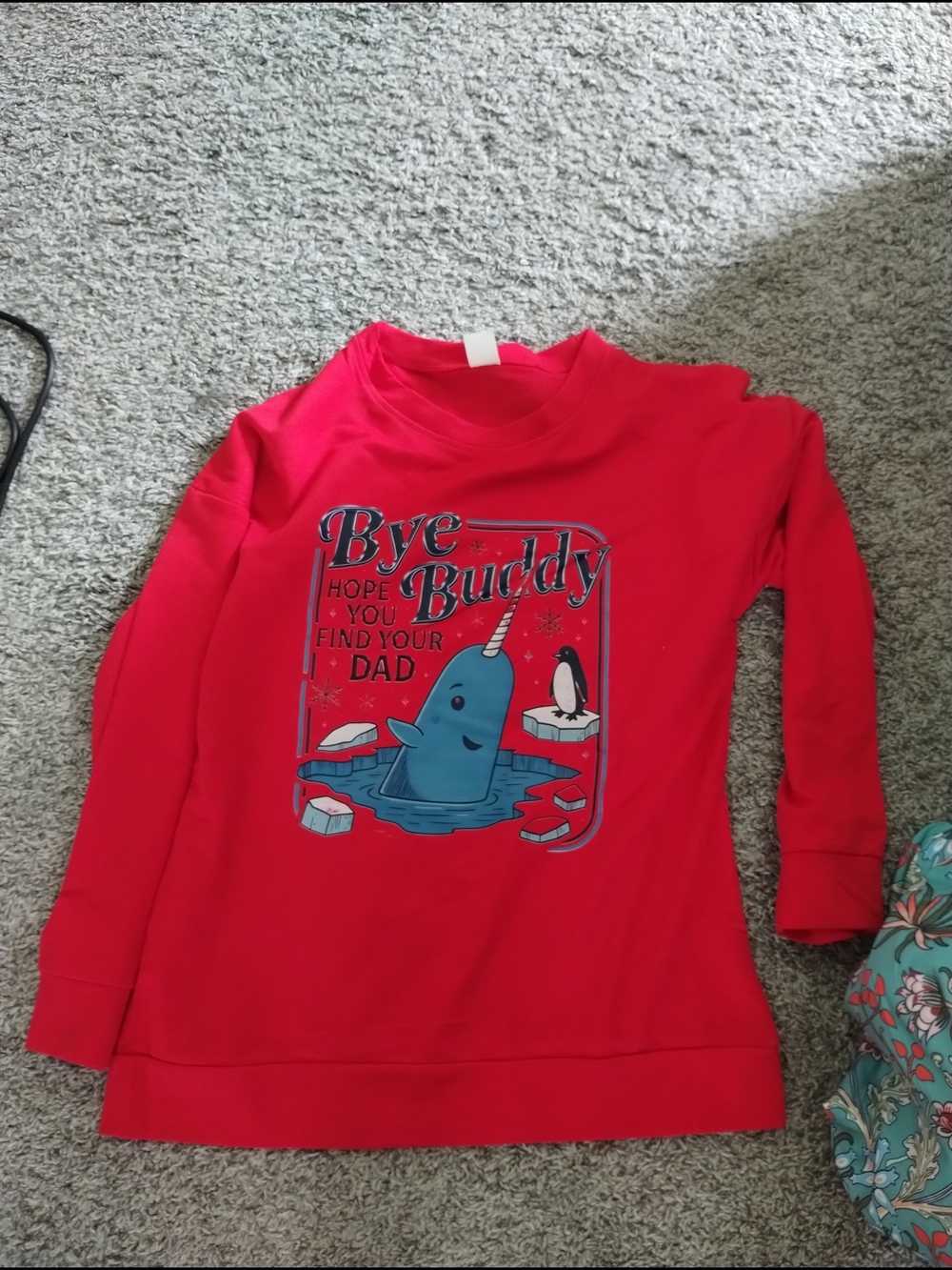 Red Narwhal Graphic Long Sleeve Top Christmas Elf Movie Adult Medium